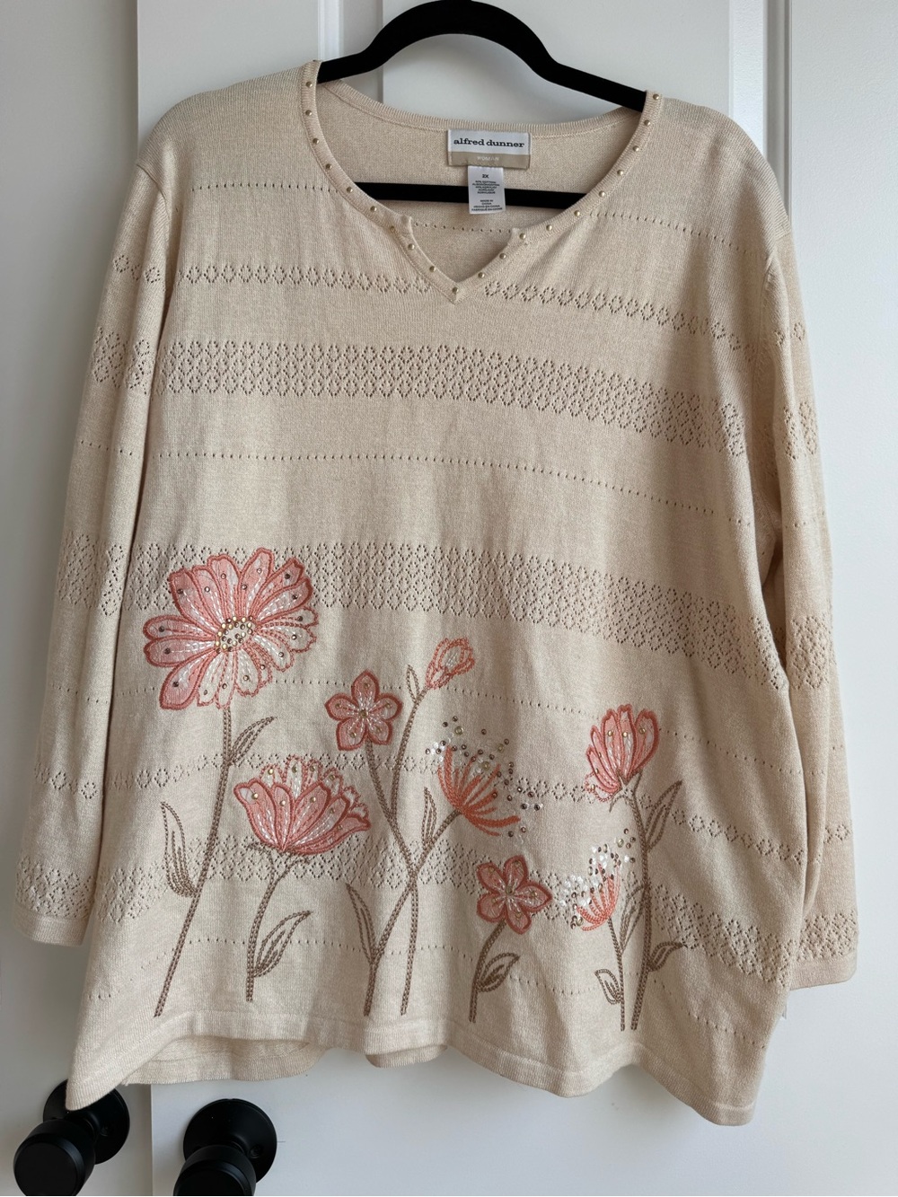 Alfred Dunner Floral Embroidered Knit Sweater 2X